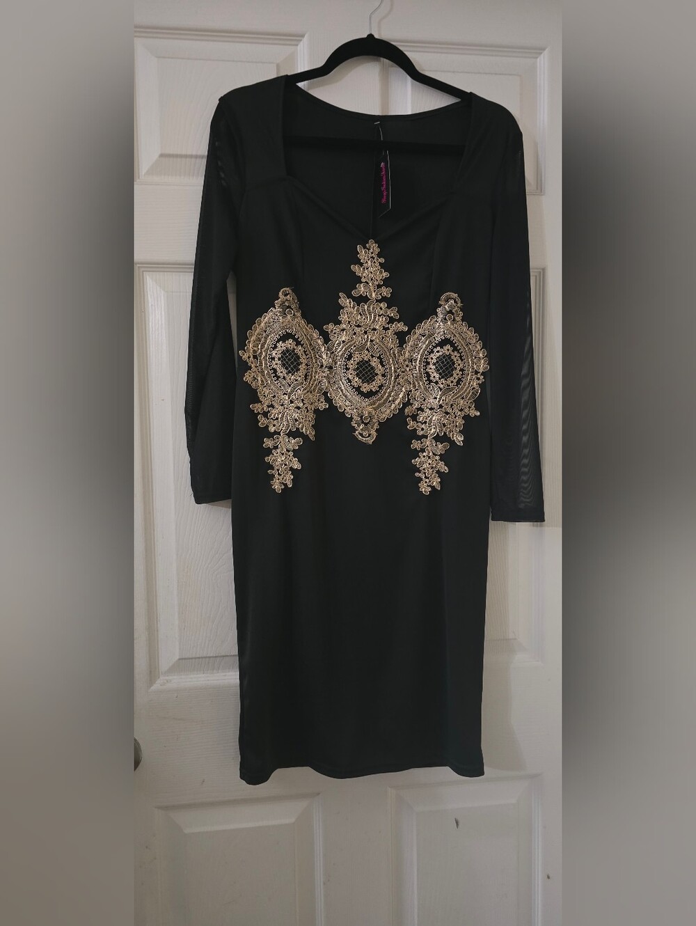 Black Dress with Gold Embellished Waist L